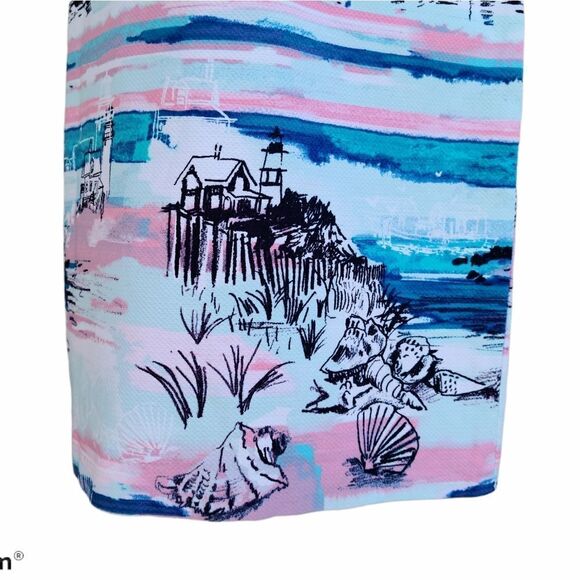 New Artfully Sketched Graphic Design Sheath Dress Size 8 Petite Zip Up Cotton - Picture 5 of 14